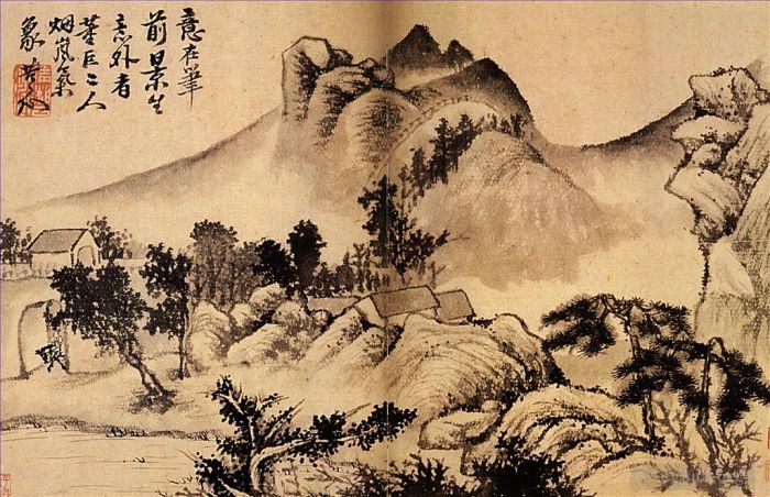 Shi Tao Chinese Painting - Village at the foot of the mountains 169