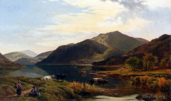 Sidney Richard Percy Oil Painting - Cattle By A Lake