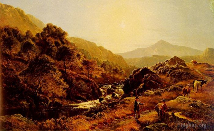 Sidney Richard Percy Oil Painting - Figures On A Path By A Rocky Stream
