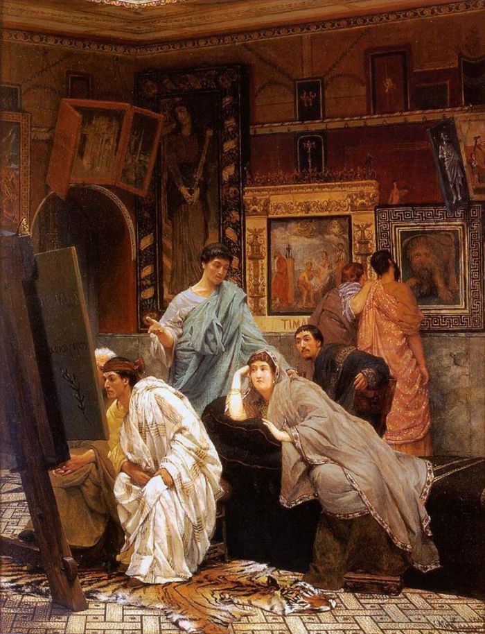 Sir Lawrence Alma-Tadema Oil Painting - A Collection of Pictures at the Time of Augustus