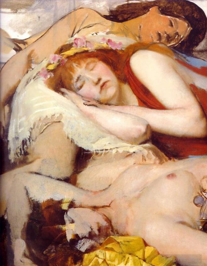 Sir Lawrence Alma-Tadema Oil Painting - Exhausted Maenides after the Dance