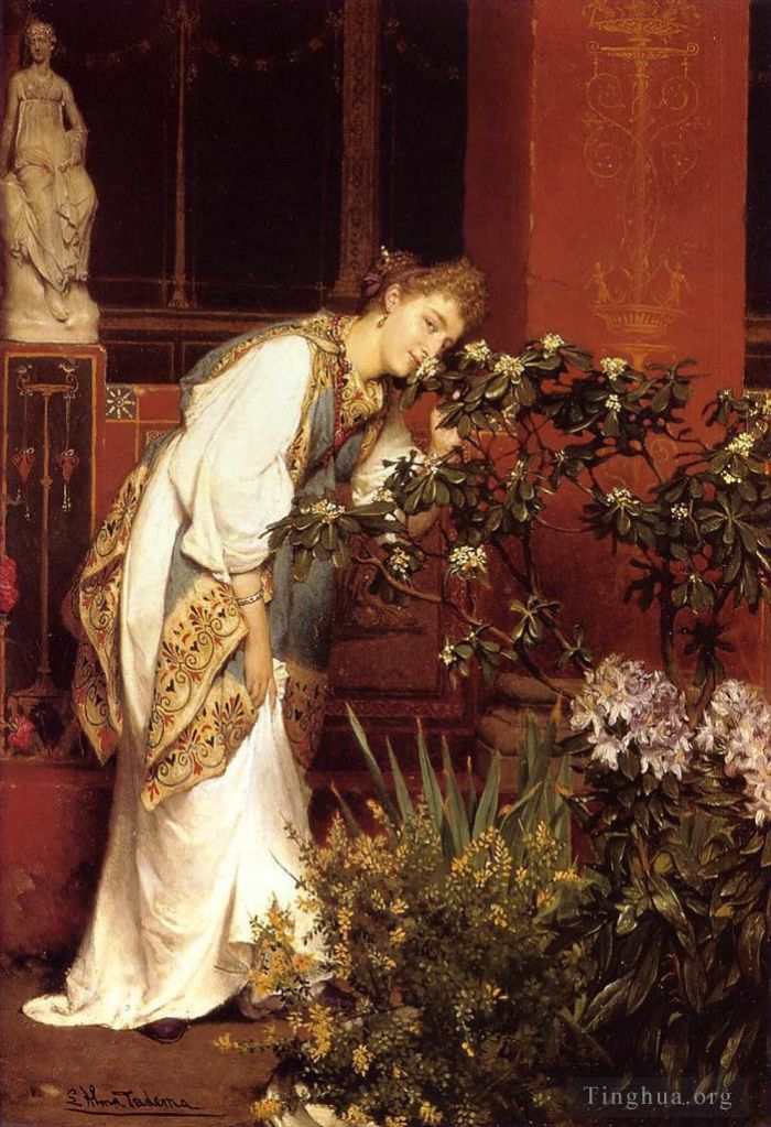 Sir Lawrence Alma-Tadema Oil Painting - In the Peristyle2