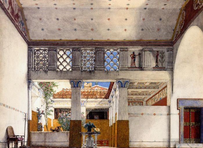 Sir Lawrence Alma-Tadema Oil Painting - Interior of Caius Martiuss House