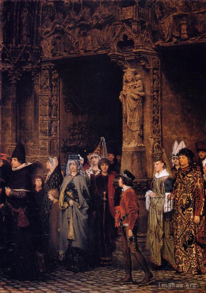 Sir Lawrence Alma-Tadema Oil Painting - Leaving Church in the Fifteenth Century