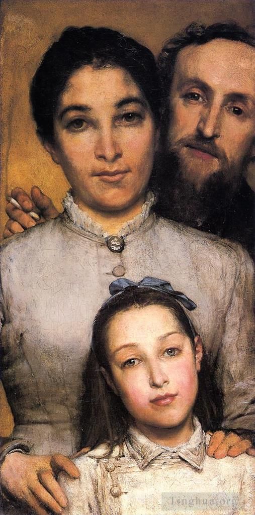 Sir Lawrence Alma-Tadema Oil Painting - Portrait of Aime Jules Dalou his Wife and Daughter
