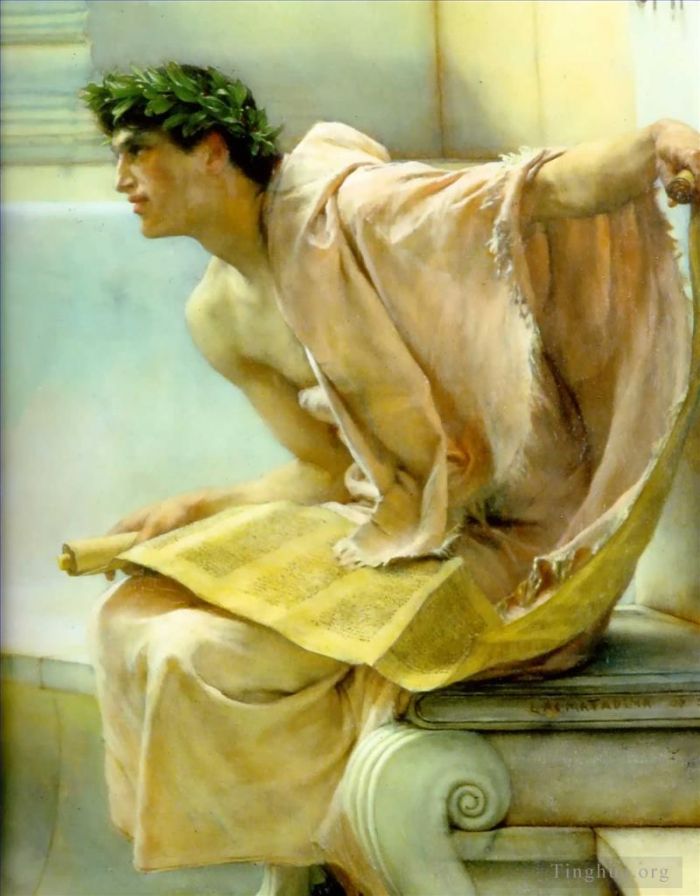 Sir Lawrence Alma-Tadema Oil Painting - A reading from homer detail