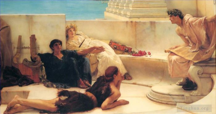 Sir Lawrence Alma-Tadema Oil Painting - A reading from homer