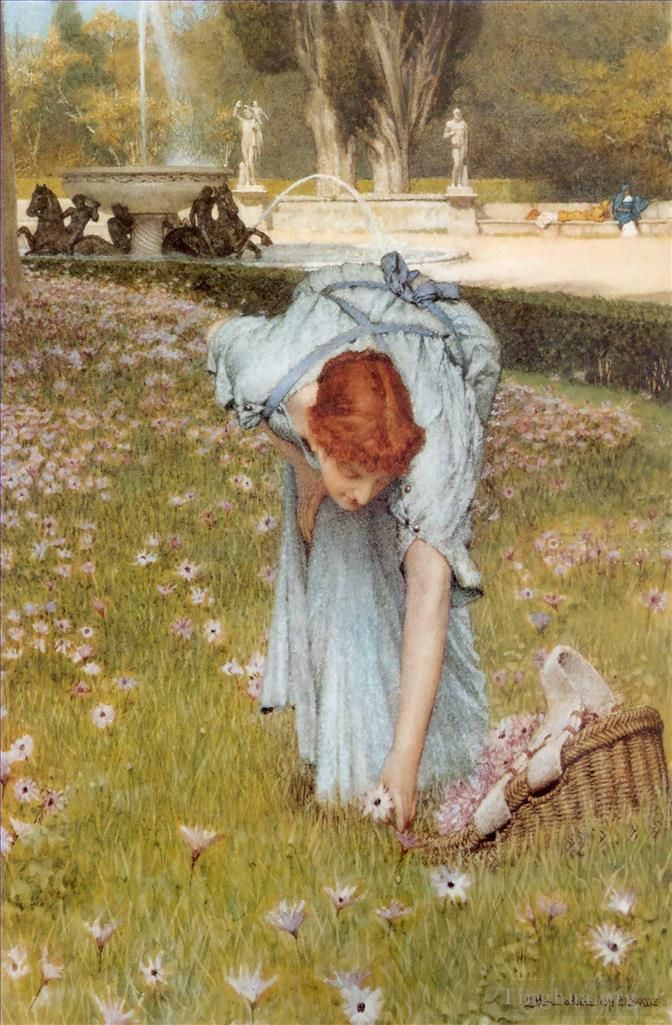 Sir Lawrence Alma-Tadema Oil Painting - Flora Spring in the Gardens of the Villa Borghese