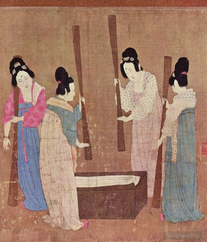 Zhao Ji Chinese Painting - Women preparing silk after zhang xuan 1100