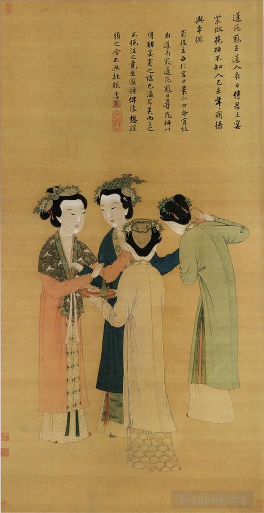 Tang Yin Chinese Painting - Court ladies of the former shu