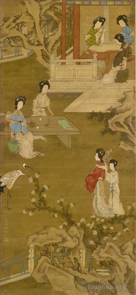Tang Yin Chinese Painting - Making the bride s gown anonymous copy after tang yin