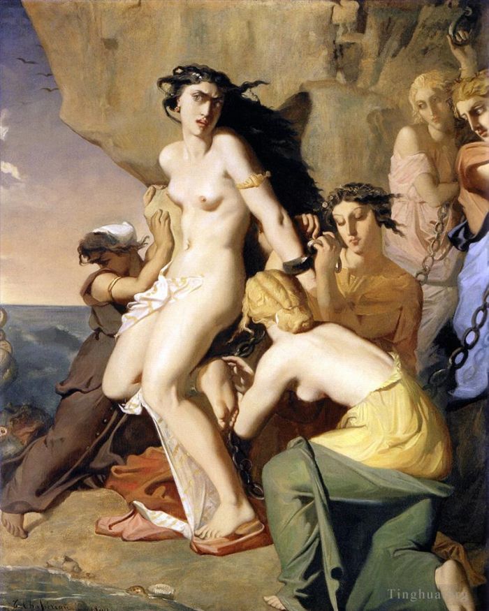 Theodore Chasseriau Oil Painting - Andromeda Chained to the Rock by the Nereids 1840