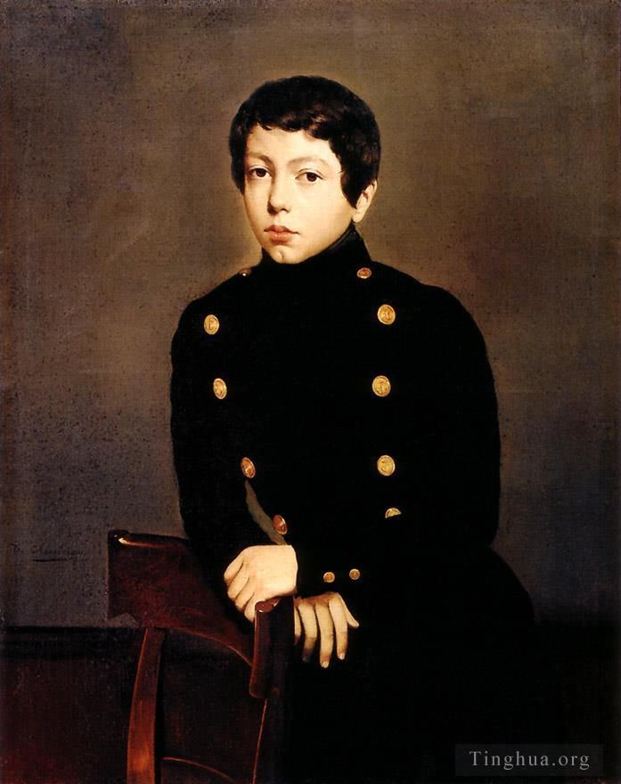 Theodore Chasseriau Oil Painting - Portrait of Ernest Chasseriau The Painters Brother in the Uniform of the Eco