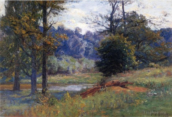Theodore Clement Steele Oil Painting - Along the Creek aka Zionsville