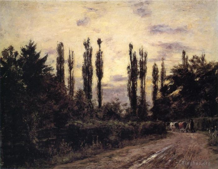 Theodore Clement Steele Oil Painting - Evening Poplars and Roadway near Schleissheim