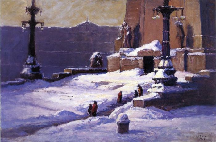 Theodore Clement Steele Oil Painting - Monument in the Snow