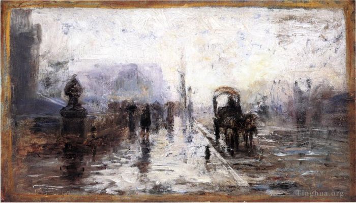 Theodore Clement Steele Oil Painting - Street Scene with Carriage