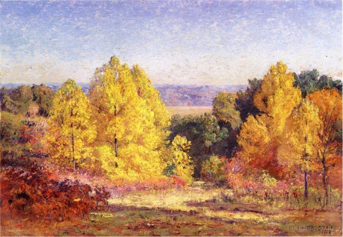 Theodore Clement Steele Oil Painting - The Poplars