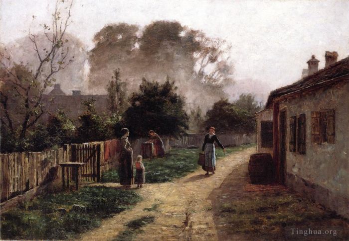 Theodore Clement Steele Oil Painting - Village Scene