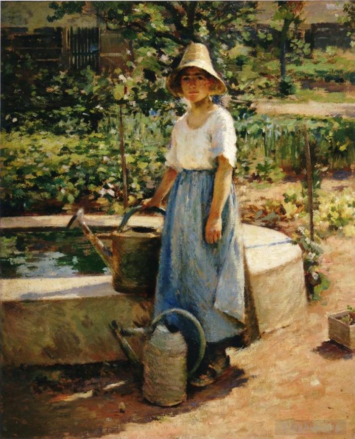 Theodore Robinson Oil Painting - At the Fountain2