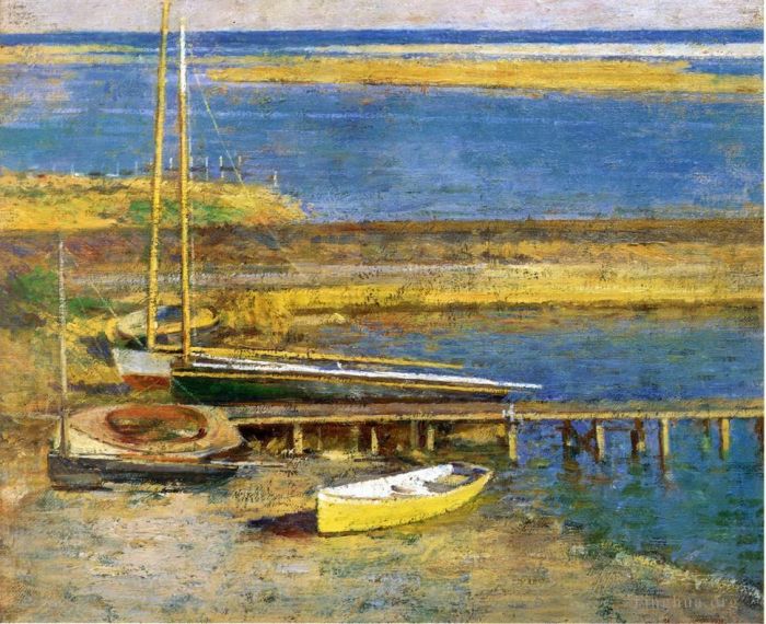 Theodore Robinson Oil Painting - Boats at a Landing boat