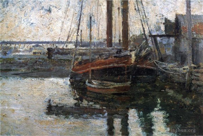 Theodore Robinson Oil Painting - Coal Schooner Unloading boat