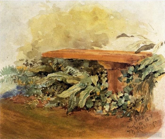 Theodore Robinson Oil Painting - Garden Bench with Ferns