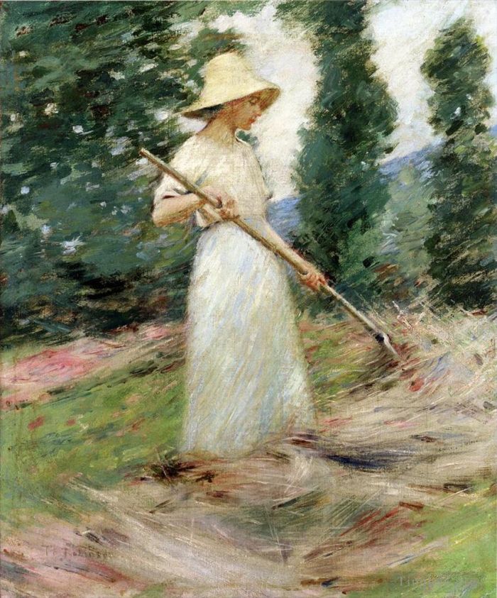 Theodore Robinson Oil Painting - Girl Raking Hay