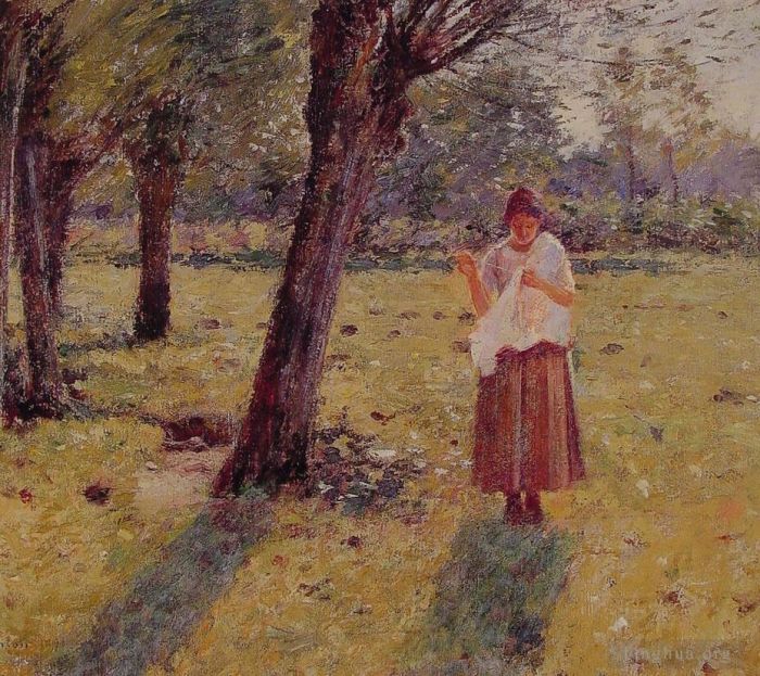 Theodore Robinson Oil Painting - Girl Sewing