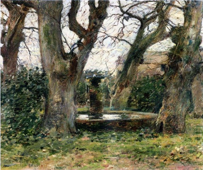Theodore Robinson Oil Painting - Italian Landscape with a Fountain