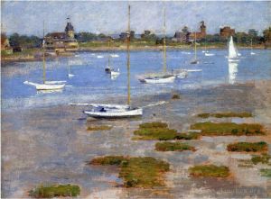 Artist Theodore Robinson's Work - Low Tide The Riverside Yacht Club boat