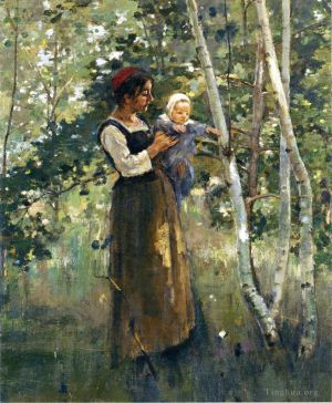 Artist Theodore Robinson's Work - Mother and Child by the Hearth