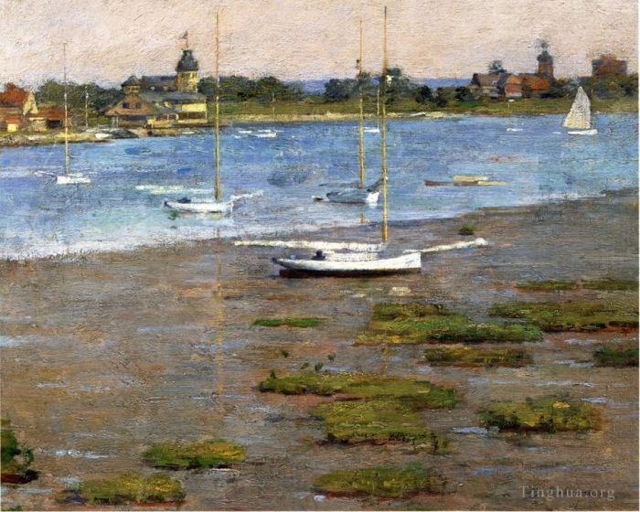 Theodore Robinson Oil Painting - The Anchorage Cos Cob boat