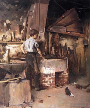 Artist Theodore Robinson's Work - The Forge aka An Apprentice Blacksmith