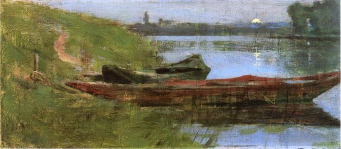 Theodore Robinson Oil Painting - Two Boats boat landscape