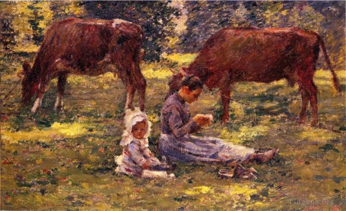 Theodore Robinson Oil Painting - Watching the Cows