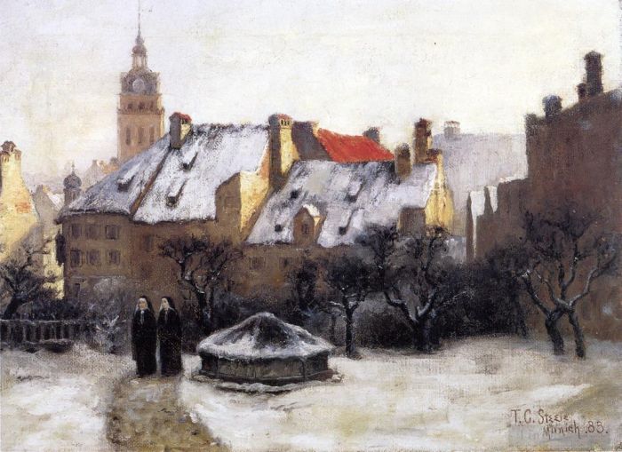 Thomas Couture Oil Painting - Steele Theodore Clement Winter Afternoon Old Munich