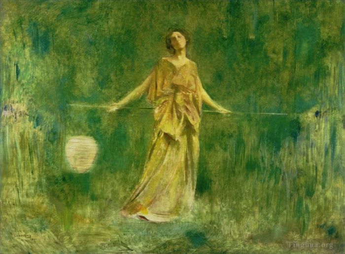 Thomas Wilmer Dewing Oil Painting - Symphony in Green and Gold