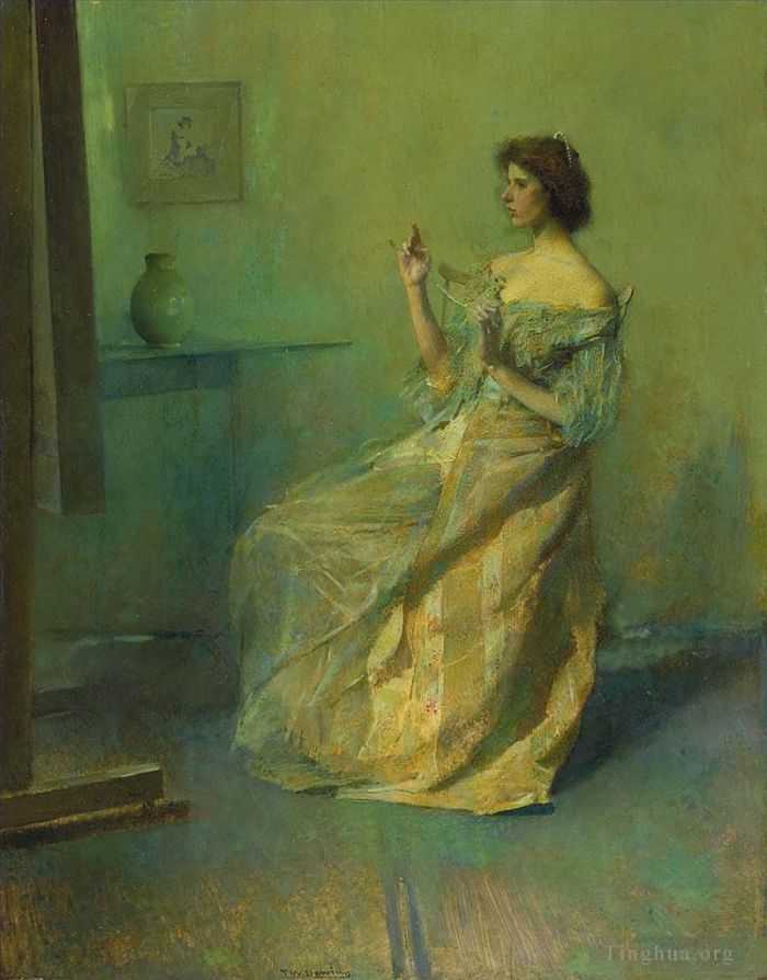 Thomas Wilmer Dewing Oil Painting - The necklace Aestheticism