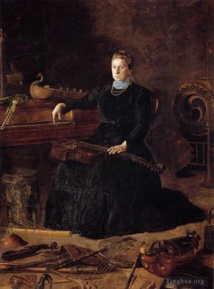 Artist Thomas Cowperthwait Eakins's Work - Antiquated Music aka Portrait of Sarah Sagehorn Frishmuth