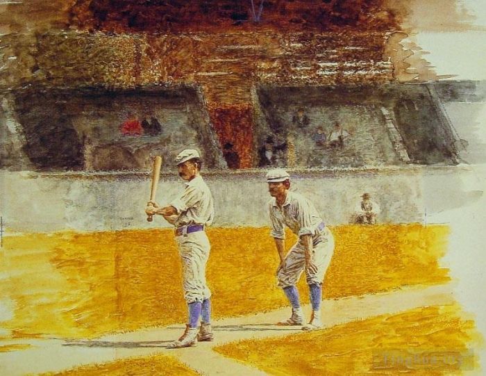 Thomas Cowperthwait Eakins Oil Painting - Baseball Players Practicing