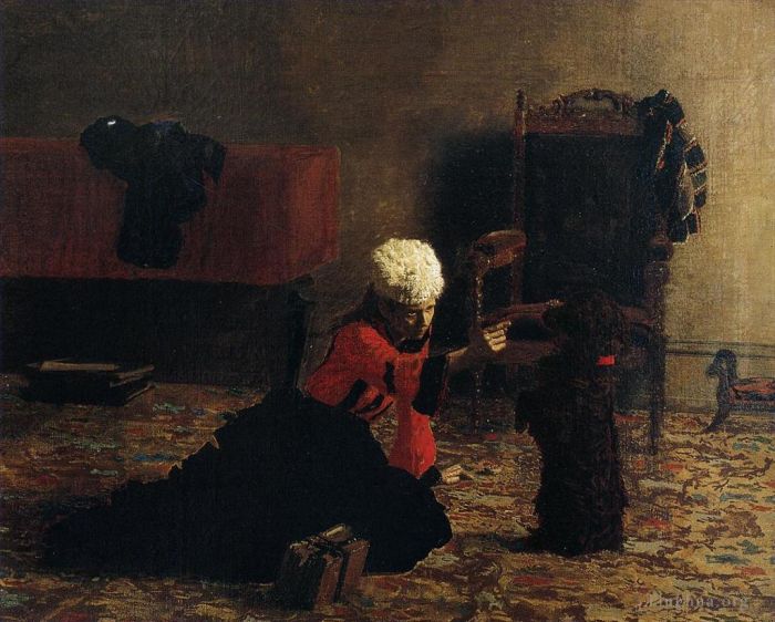 Thomas Cowperthwait Eakins Oil Painting - Elizabeth Crowell with a Dog