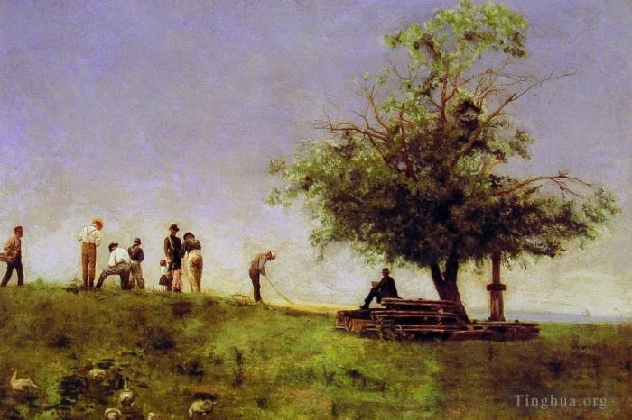 Thomas Cowperthwait Eakins Oil Painting - Mending the net