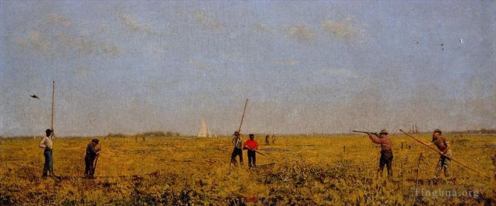 Thomas Cowperthwait Eakins Oil Painting - Pushing for Rail