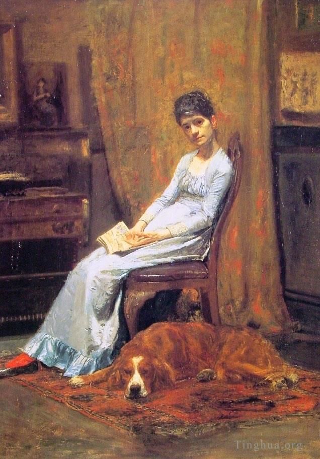 Thomas Cowperthwait Eakins Oil Painting - The Artists Wife and his setter Dog