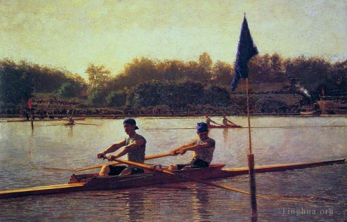 Thomas Cowperthwait Eakins Oil Painting - The Biglin Brothers Racing Realism boat Thomas Eakins