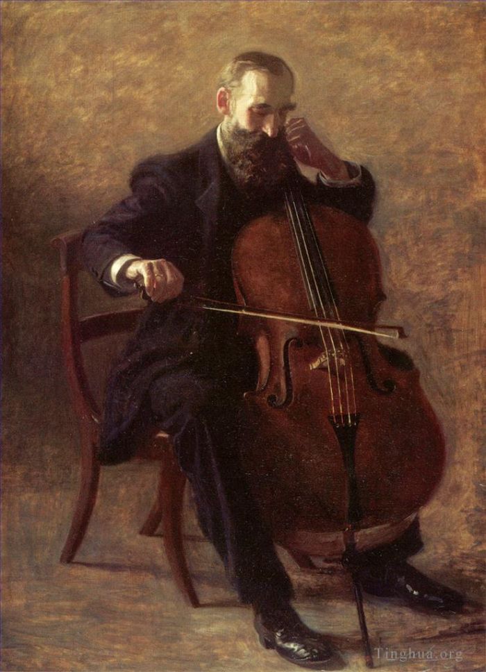 Thomas Cowperthwait Eakins Oil Painting - The Cello Player