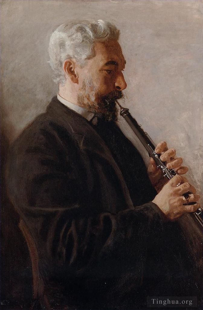 Thomas Cowperthwait Eakins Oil Painting - The Oboe Player aka Portrait of Benjamin