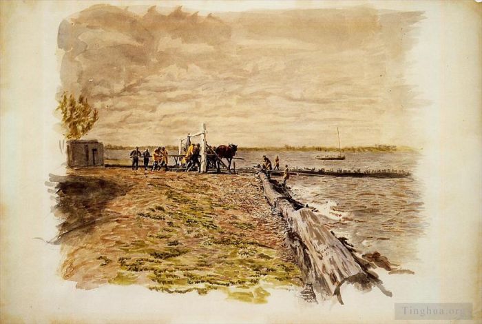 Thomas Cowperthwait Eakins Various Paintings - Drawing the Seine