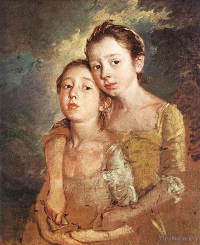 Thomas Gainsborough Oil Painting - The Painter’s Daughters with a Cat